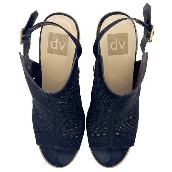 DV Dolce Vita Kassi Black Suede Slingback Peep Toe Block Heel Sandal Size 7 - Picture 14 of 16